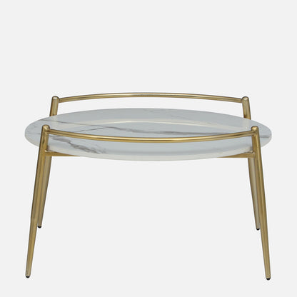 Metallic Round Coffee Table in Electroplatted Gold Finish with White Porcelain Top - side view