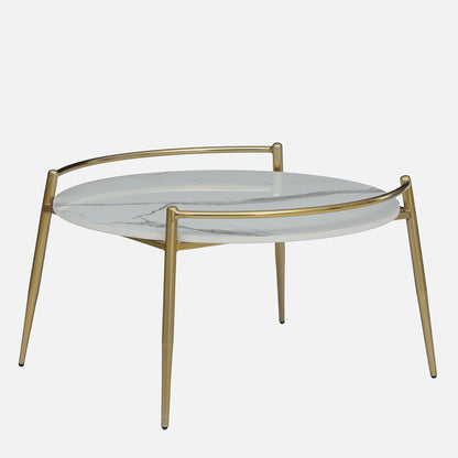Metallic Round Coffee Table in Electroplatted Gold Finish with White Porcelain Top