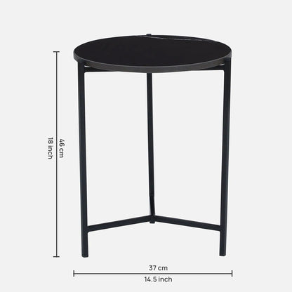 Metallic Side Table in Black Finish and Black Porcelain Top - dimensions