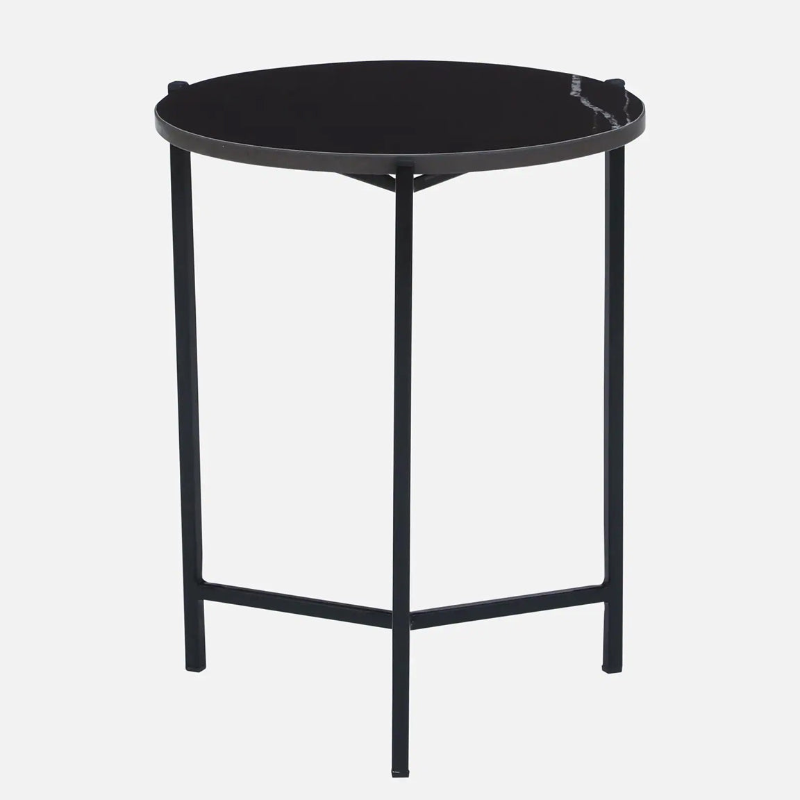 Metallic Side Table in Black Finish and Black Porcelain Top - front view