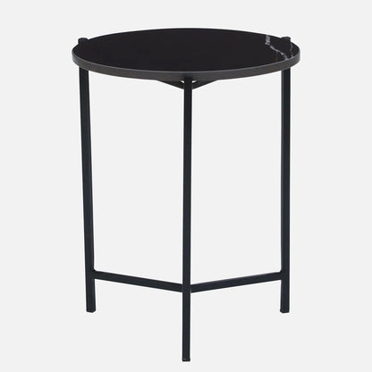 Metallic Side Table in Black Finish and Black Porcelain Top - front view