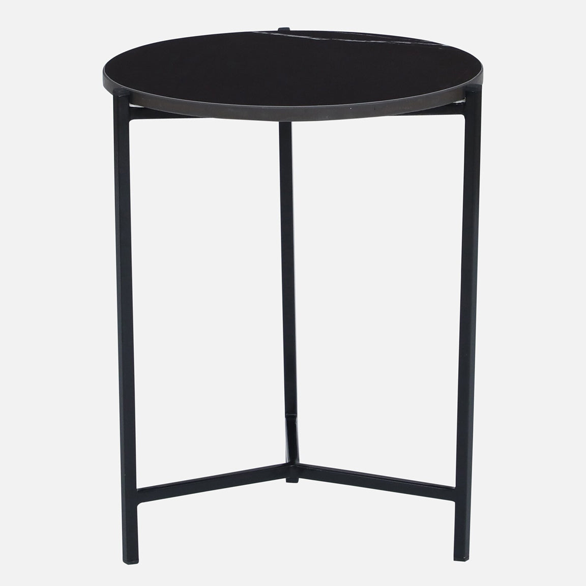 Metallic Side Table in Black Finish and Black Porcelain Top