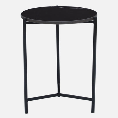 Metallic Side Table in Black Finish and Black Porcelain Top