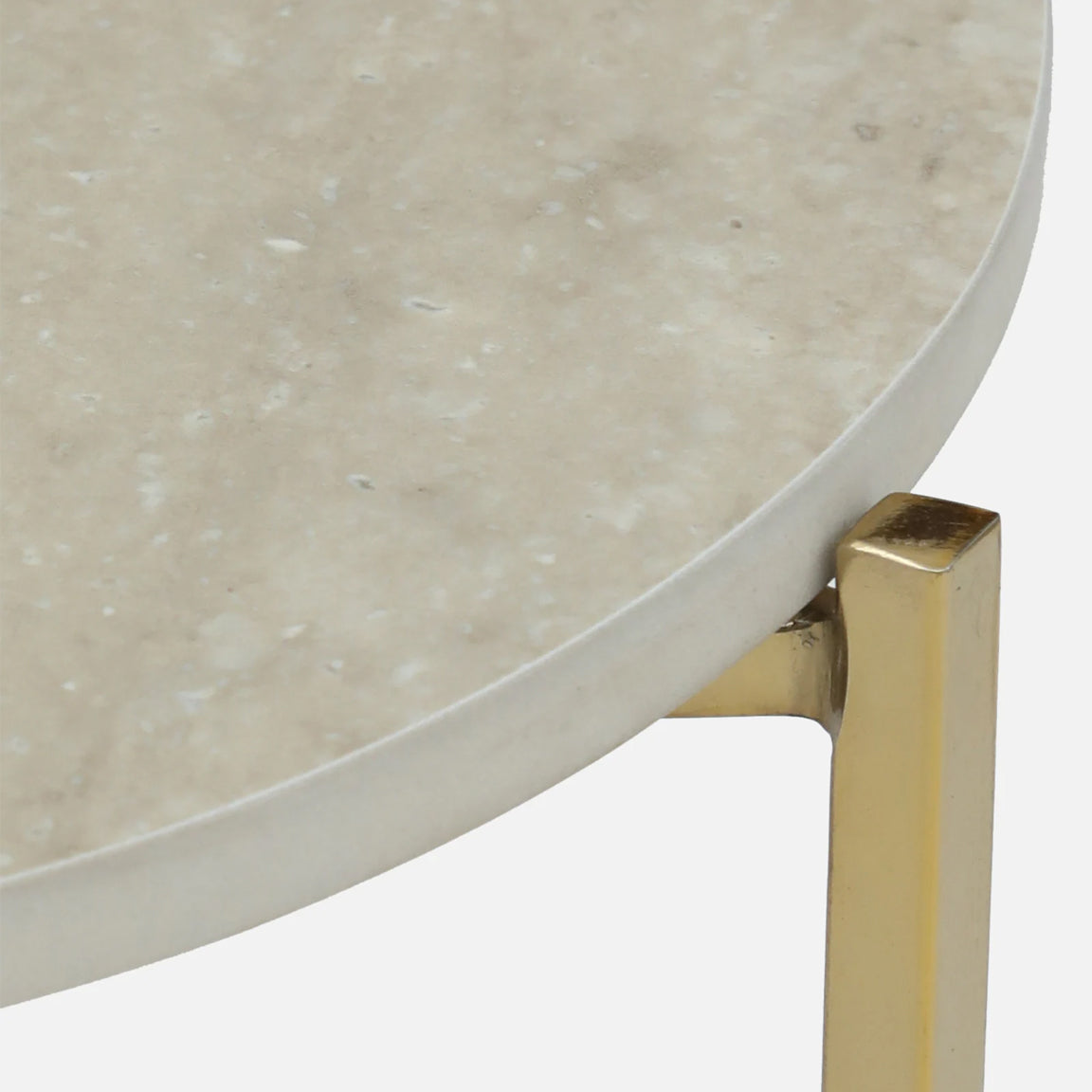 Metallic Side Table in Golden Electroplated Finish and Travertine Top - close-up detail