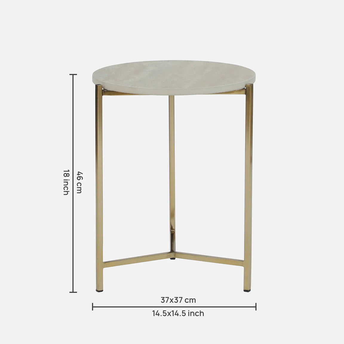 Metallic Side Table in Golden Electroplated Finish and Travertine Top - dimensions