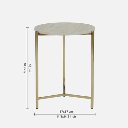 Metallic Side Table in Golden Electroplated Finish and Travertine Top - dimensions
