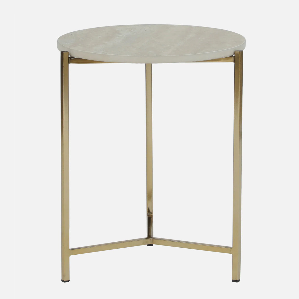 Metallic Side Table in Golden Electroplated Finish and Travertine Top - front view