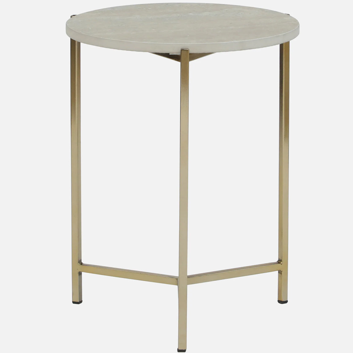 Metallic Side Table in Golden Electroplated Finish and Travertine Top