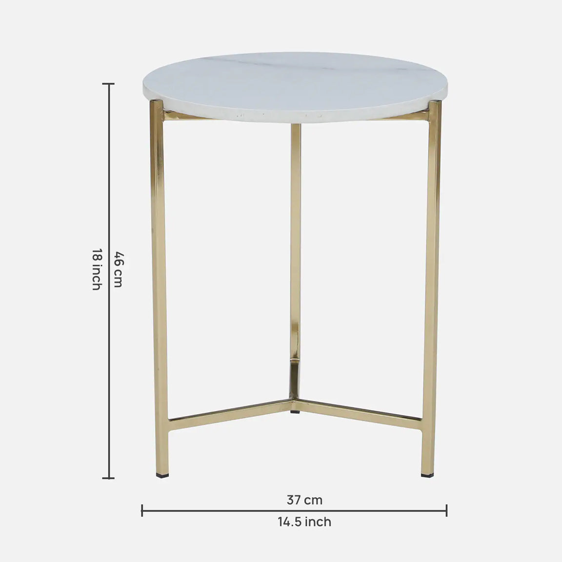 Metallic Side Table in Golden Electroplated Finish and White Porcelain Top - dimensions