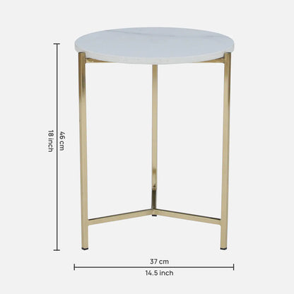 Metallic Side Table in Golden Electroplated Finish and White Porcelain Top - dimensions