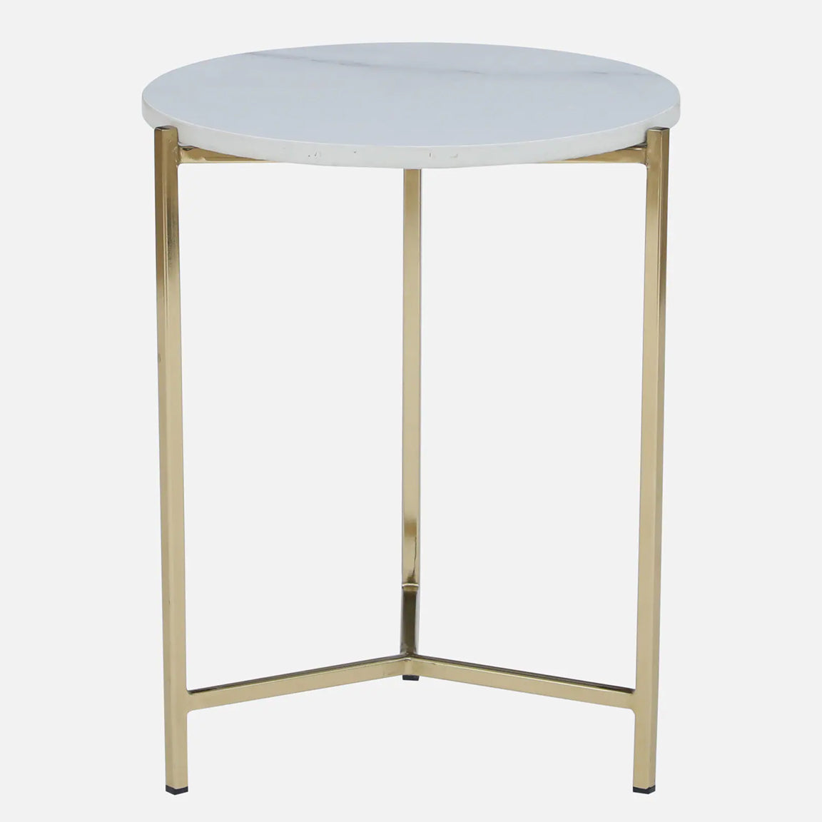 Metallic Side Table in Golden Electroplated Finish and White Porcelain Top - front view