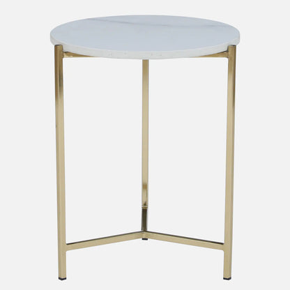 Metallic Side Table in Golden Electroplated Finish and White Porcelain Top - front view