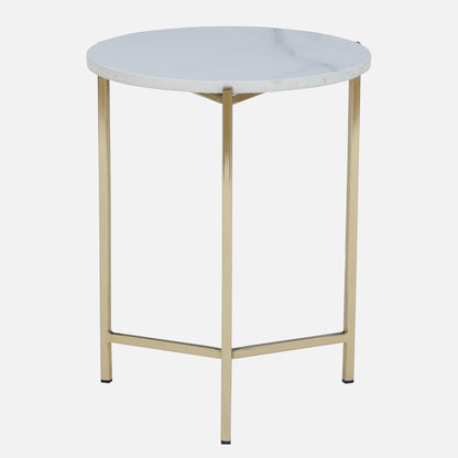 Metallic Side Table in Golden Electroplated Finish and White Porcelain Top