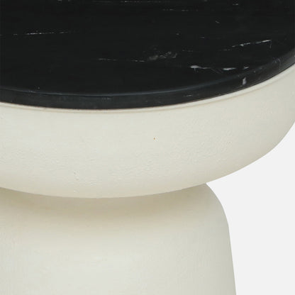 Metallic White Side Table with Black Marble Top - close-up detail