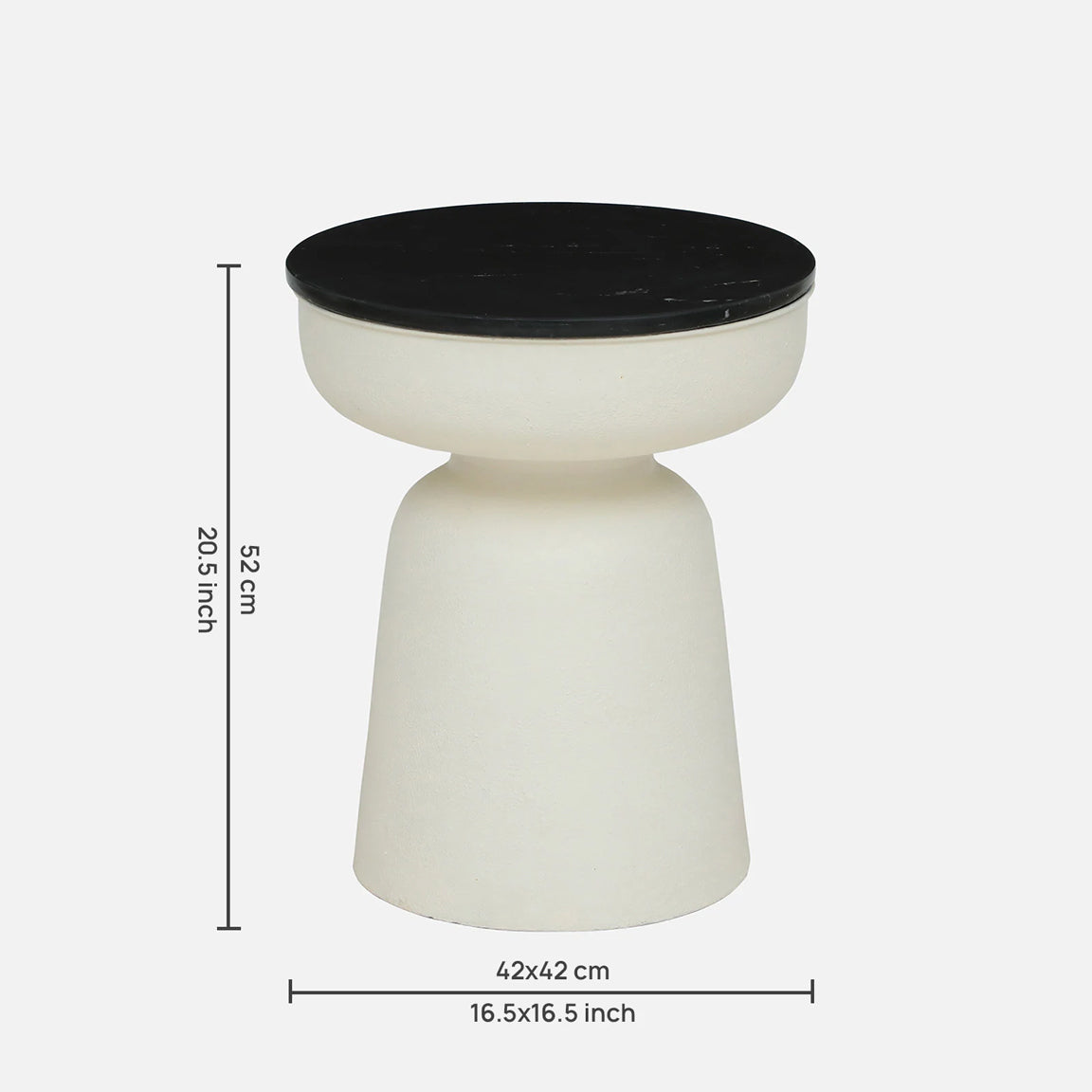 Metallic White Side Table with Black Marble Top - dimensions