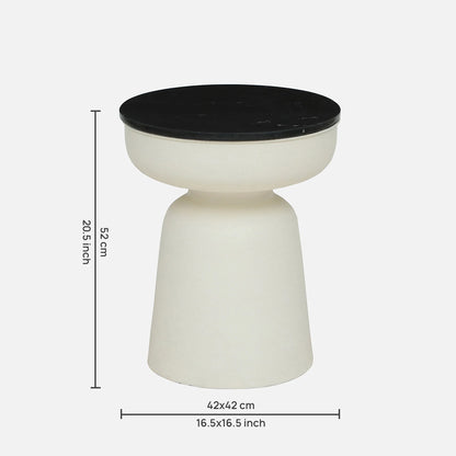 Metallic White Side Table with Black Marble Top - dimensions
