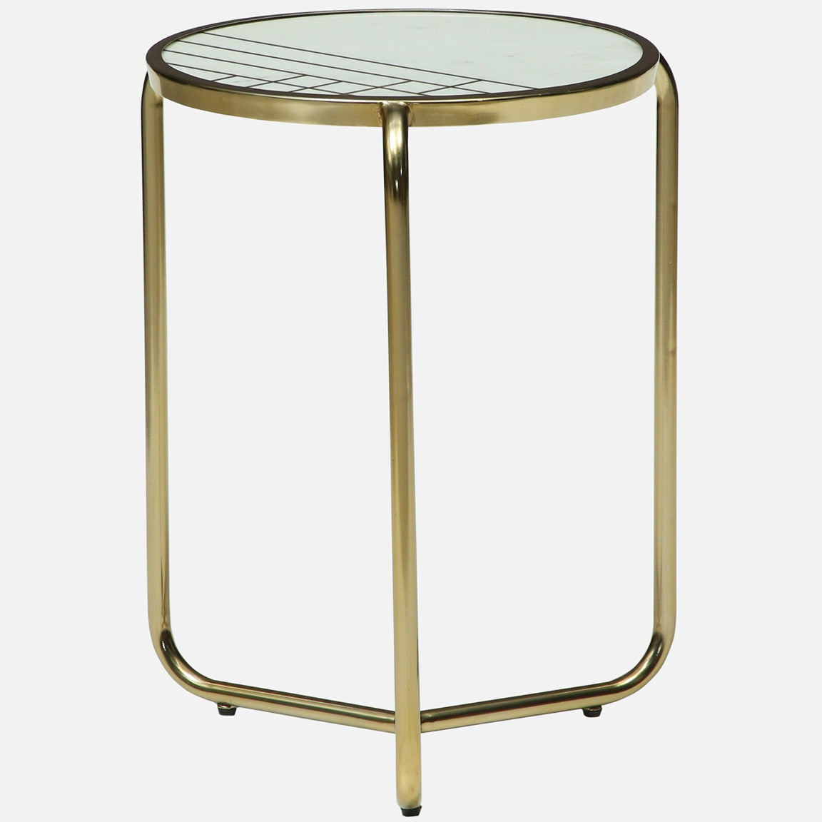 Metallic Set of 2 Side Table with Marble Top Brass Inlay and Golden Electroplating - large table back view