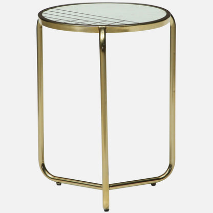Metallic Set of 2 Side Table with Marble Top Brass Inlay and Golden Electroplating - large table back view