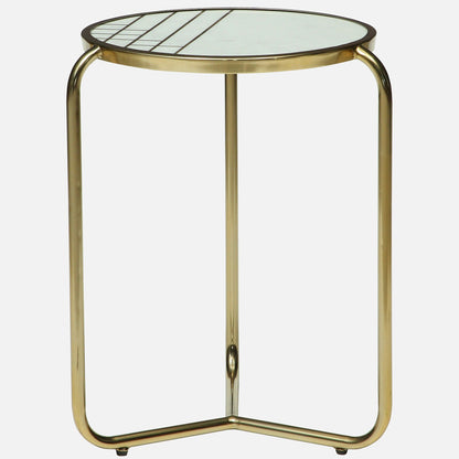 Metallic Set of 2 Side Table with Marble Top Brass Inlay and Golden Electroplating - large table front view