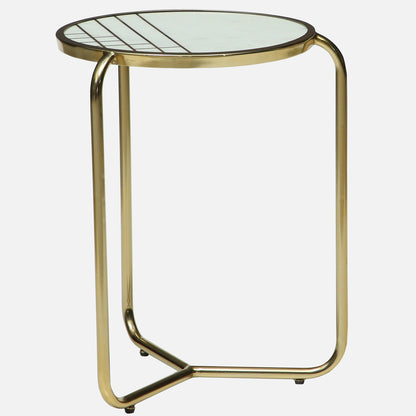 Metallic Set of 2 Side Table with Marble Top Brass Inlay and Golden Electroplating - large table side view