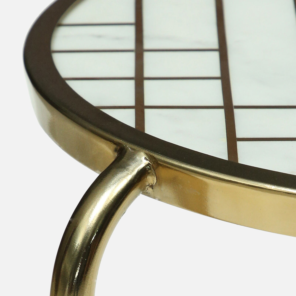 Metallic Set of 2 Side Table with Marble Top Brass Inlay and Golden Electroplating - close-up detail