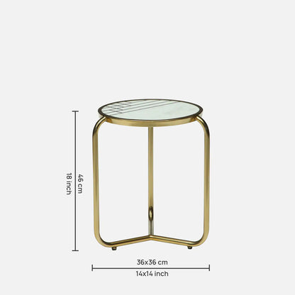 Metallic Set of 2 Side Table with Marble Top Brass Inlay and Golden Electroplating - small table dimensions