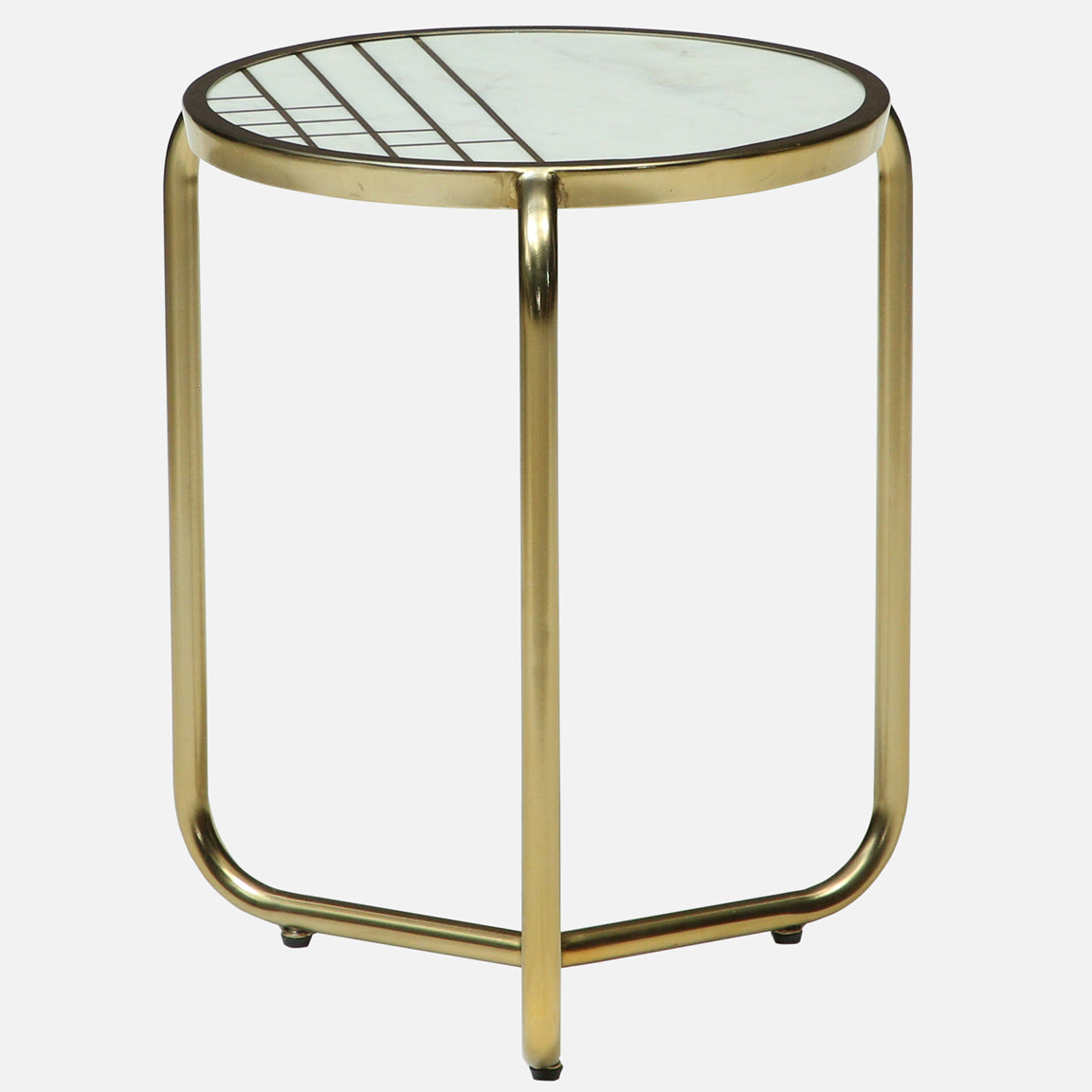 Metallic Set of 2 Side Table with Marble Top Brass Inlay and Golden Electroplating - small table back view