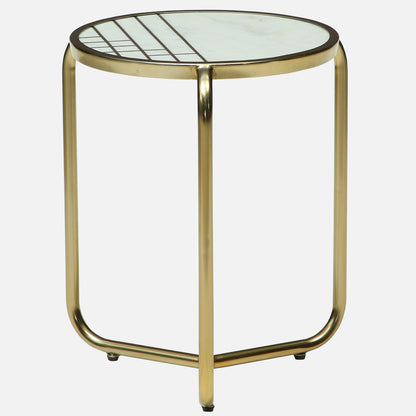 Metallic Set of 2 Side Table with Marble Top Brass Inlay and Golden Electroplating - small table back view