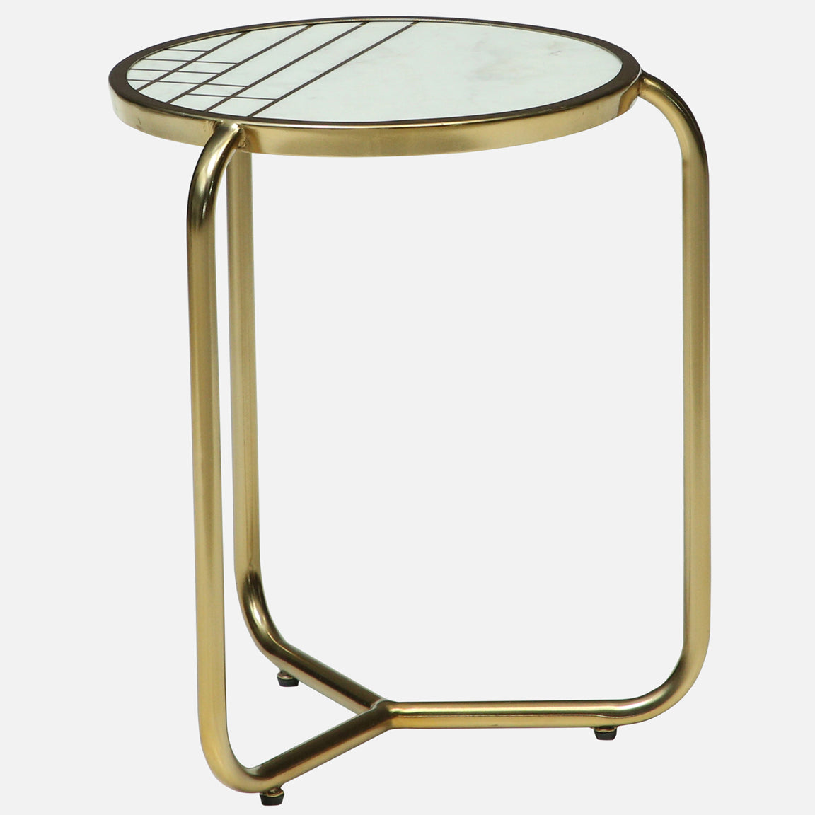 Metallic Set of 2 Side Table with Marble Top Brass Inlay and Golden Electroplating - small table side view