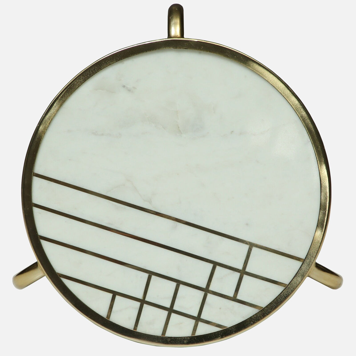 Metallic Set of 2 Side Table with Marble Top Brass Inlay and Golden Electroplating - material detail