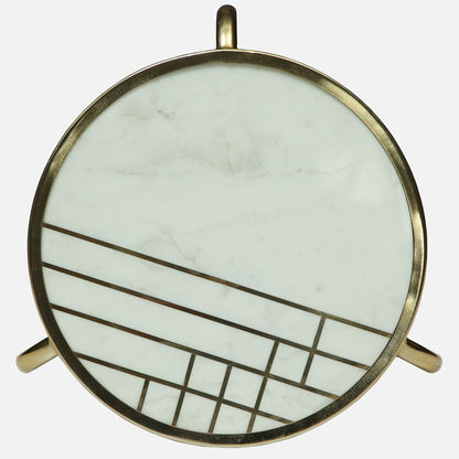 Metallic Set of 2 Side Table with Marble Top Brass Inlay and Golden Electroplating - material detail