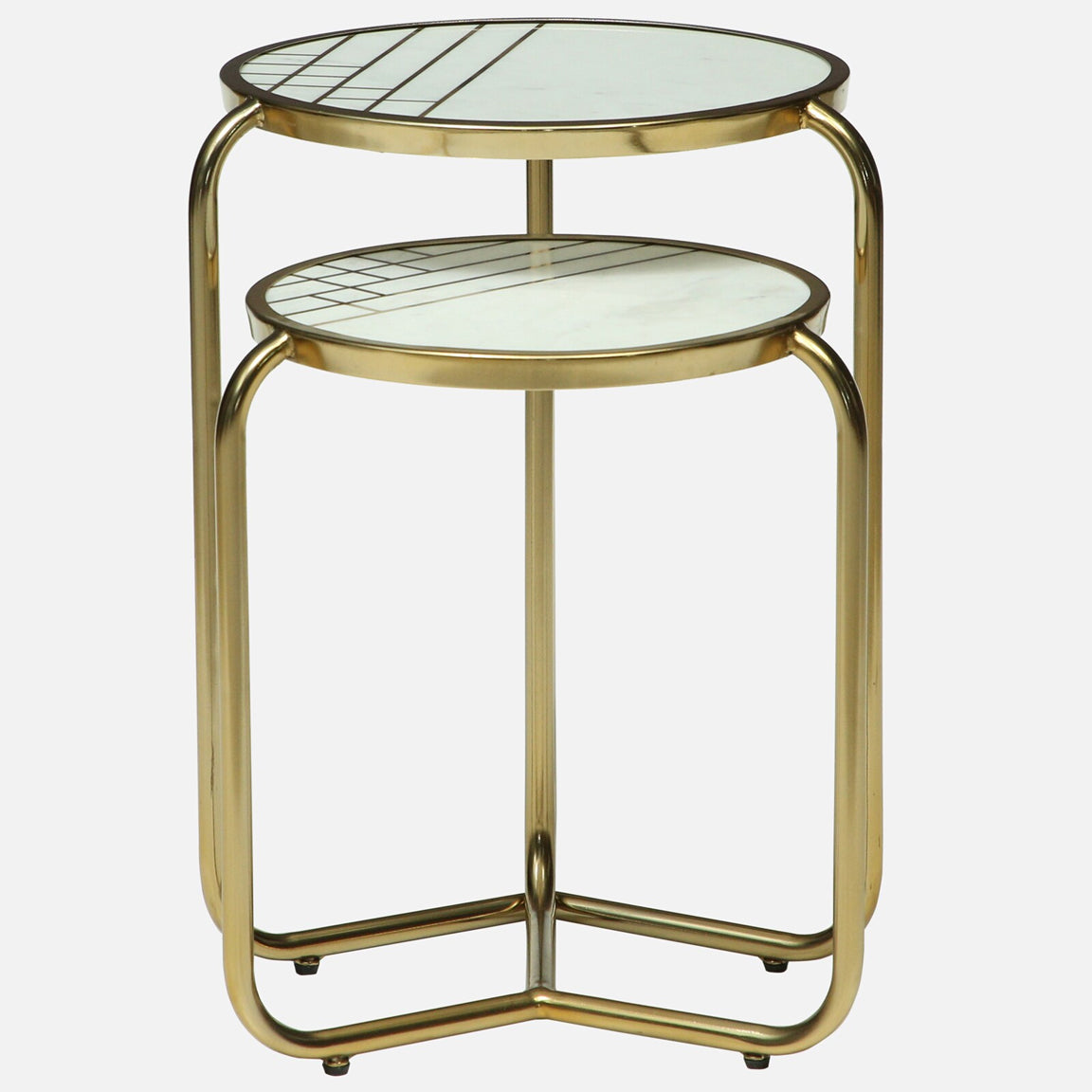 Metallic Set of 2 Side Table with Marble Top Brass Inlay and Golden Electroplating - alternate view 2