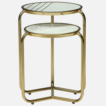 Metallic Set of 2 Side Table with Marble Top Brass Inlay and Golden Electroplating - alternate view 2