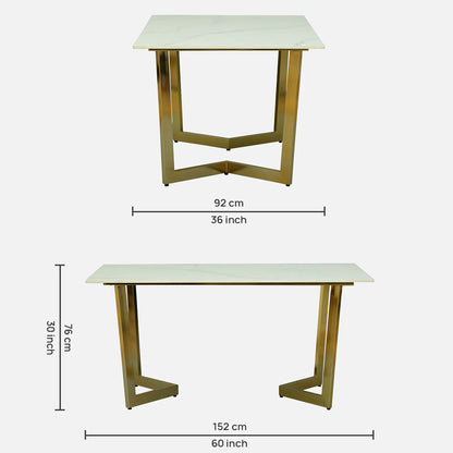 Rectangle Metallic 6 Seater Dining Table with White Porcelain Top - dimensions