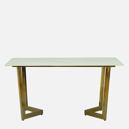 Rectangle Metallic 6 Seater Dining Table with White Porcelain Top - front view