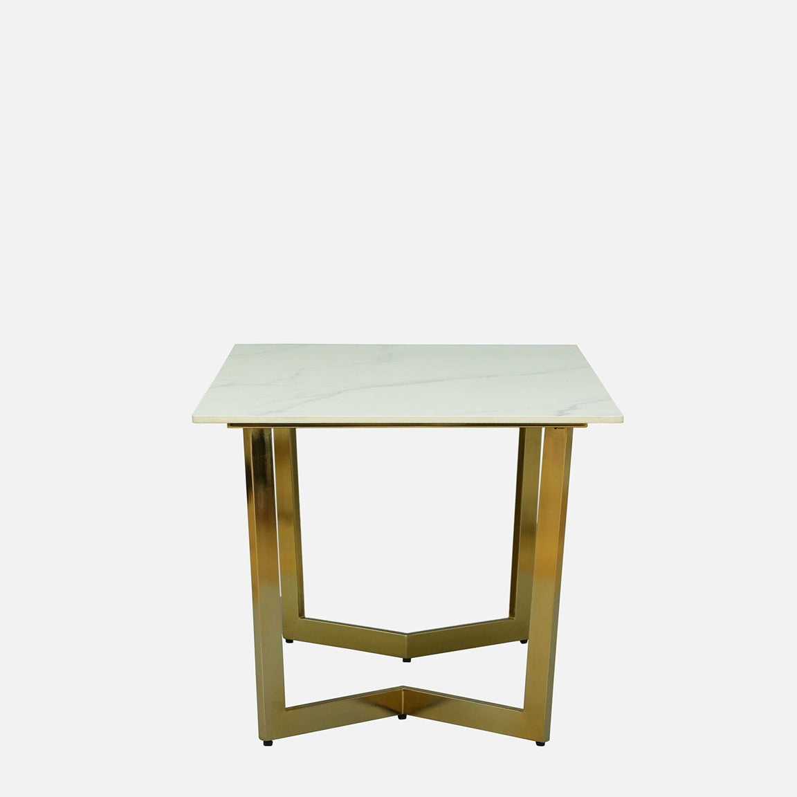 Rectangle Metallic 6 Seater Dining Table with White Porcelain Top - side view