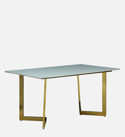 Avila 6 Seater Metallic Dining Set in Glossy Gold and Off-White Velvet Chair - Rsk 4651