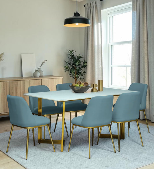 Avila 6 Seater Metallic Dining Set in Glossy Gold and Grey Velvet Chair - Rsk 4653 (2)