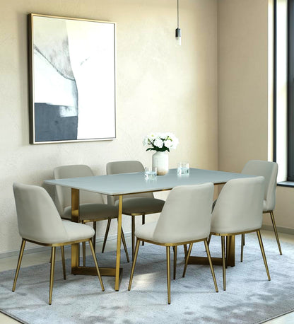 Avila 6 Seater Metallic Dining Set in Glossy Gold and Off-White Velvet Chair - Rsk 4653 (3)