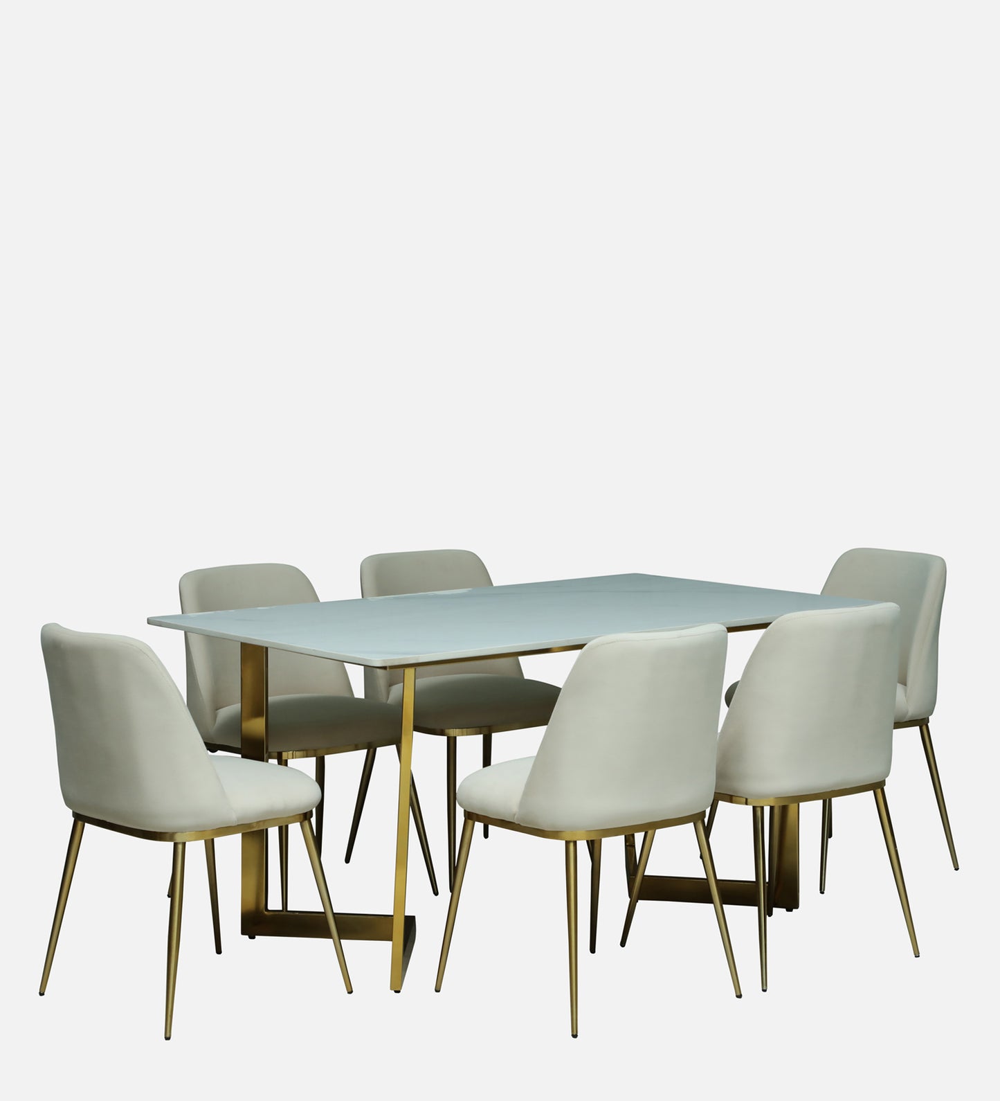Avila 6 Seater Metallic Dining Set in Glossy Gold and Off-White Velvet Chair - Rsk 4653