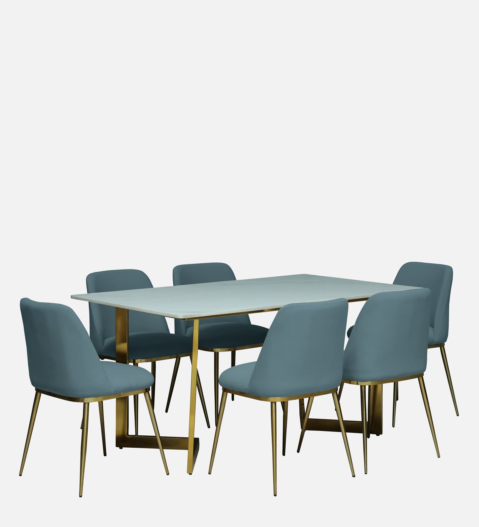 Avila 6 Seater Metallic Dining Set in Glossy Gold and Grey Velvet Chair - Rsk 4653