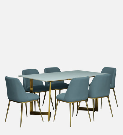 Avila 6 Seater Metallic Dining Set in Glossy Gold and Grey Velvet Chair - Rsk 4653