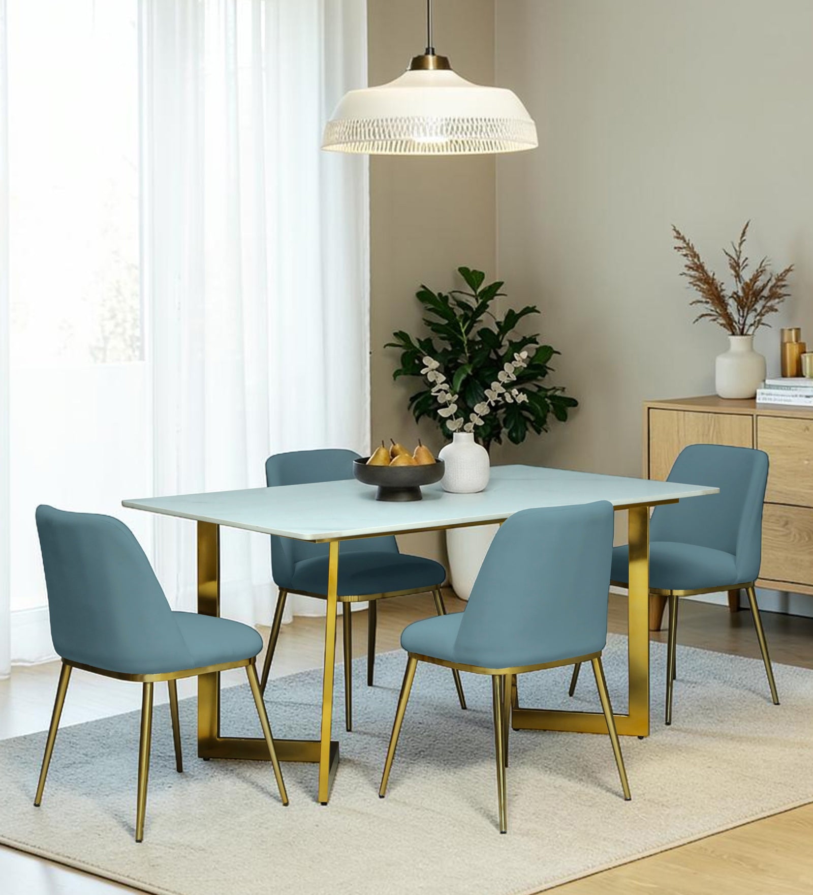 Avila 4 Seater Metallic Dining Set in Glossy Gold and Grey Velvet Chair - Rsk 4655 (2)