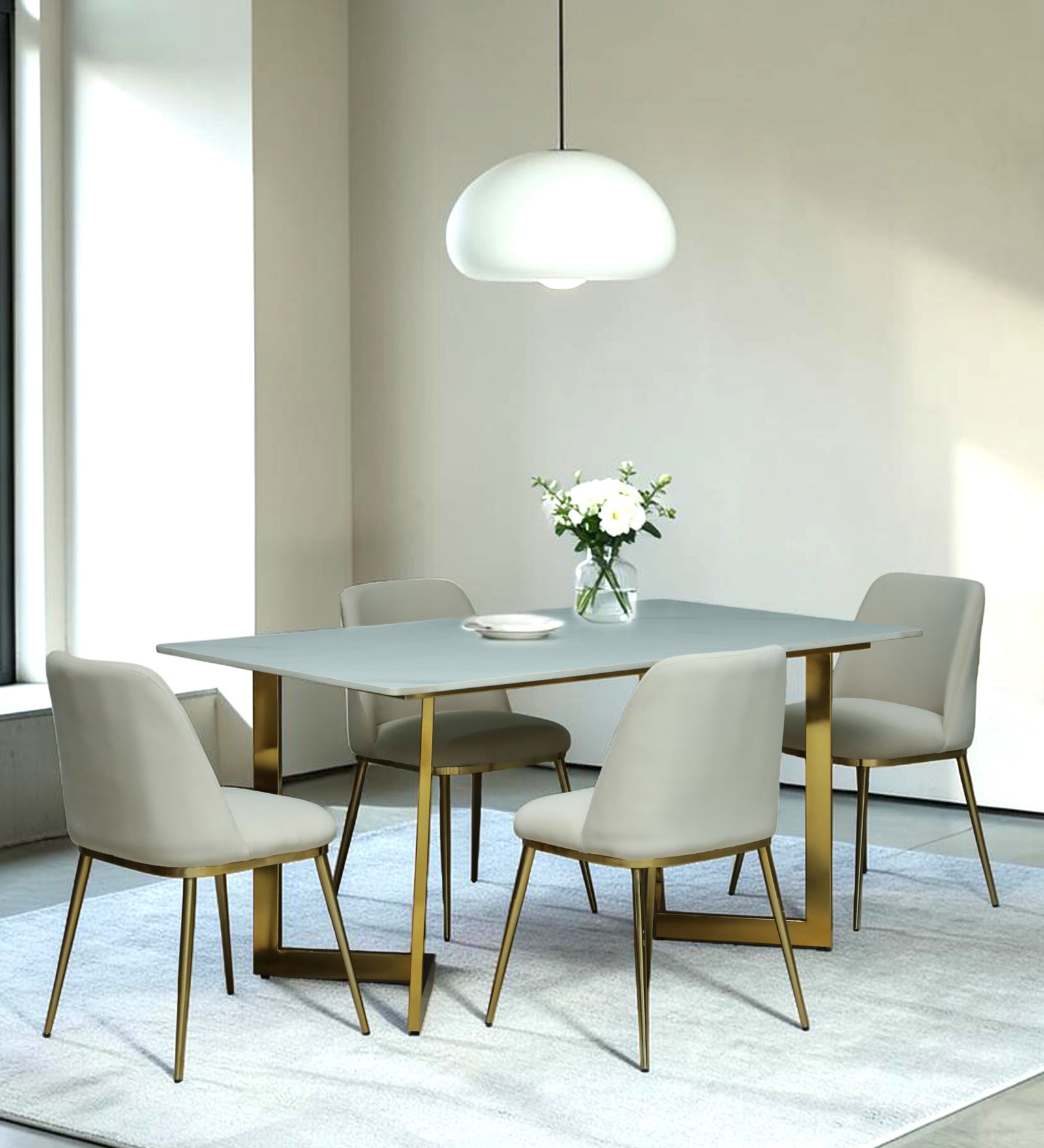 Avila 4 Seater Metallic Dining Set in Glossy Gold and Off-White Velvet Chair - Rsk 4655 (3)
