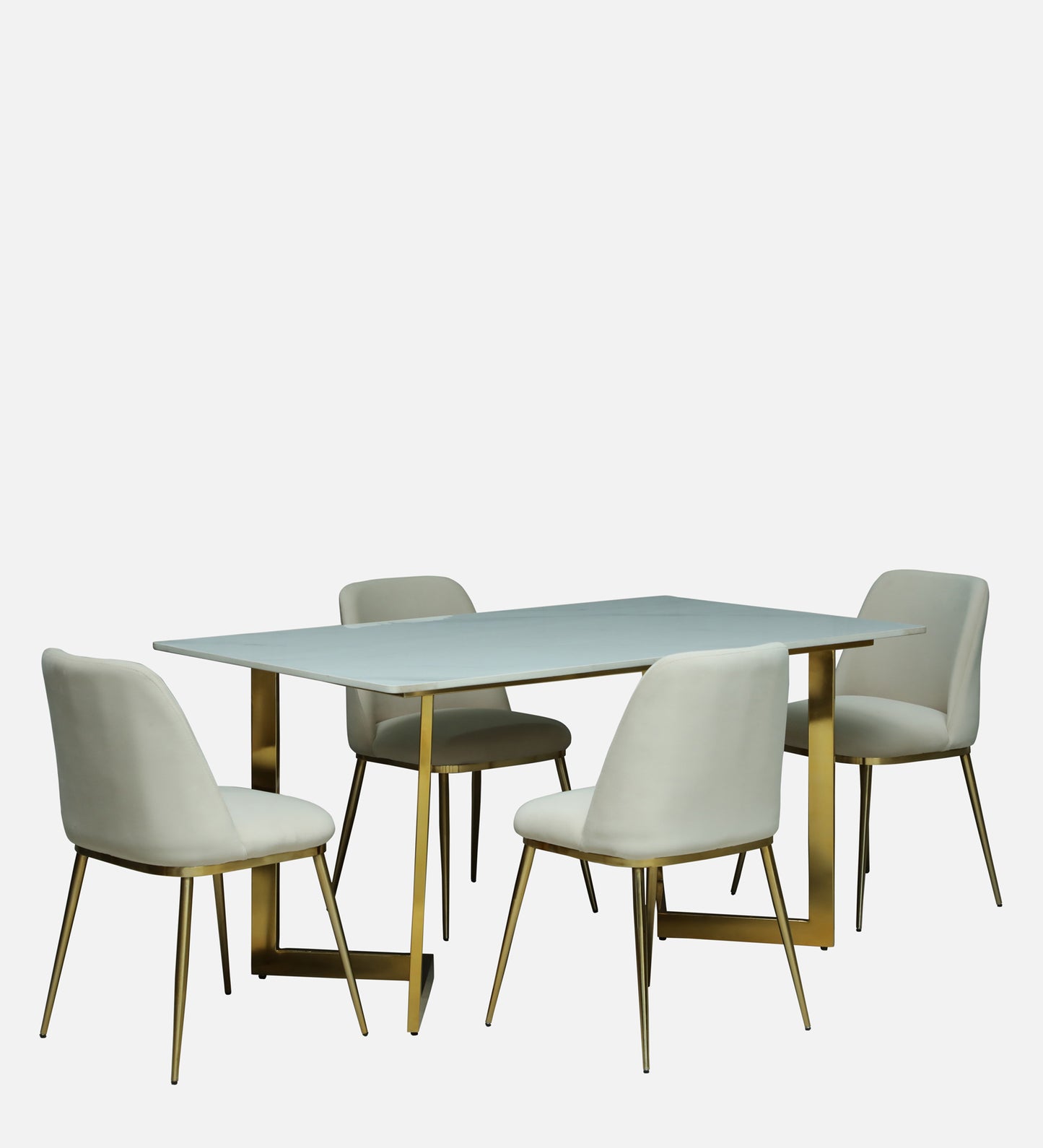 Avila 4 Seater Metallic Dining Set in Glossy Gold and Off-White Velvet Chair - Rsk 4655
