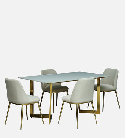 Avila 4 Seater Metallic Dining Set in Glossy Gold and Off-White Velvet Chair - Rsk 4655