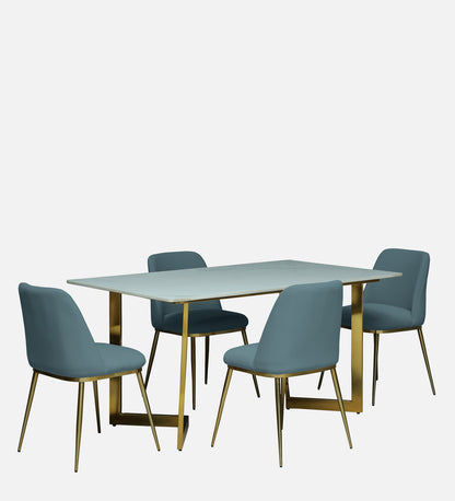 Avila 4 Seater Metallic Dining Set in Glossy Gold and Grey Velvet Chair - Rsk 4655