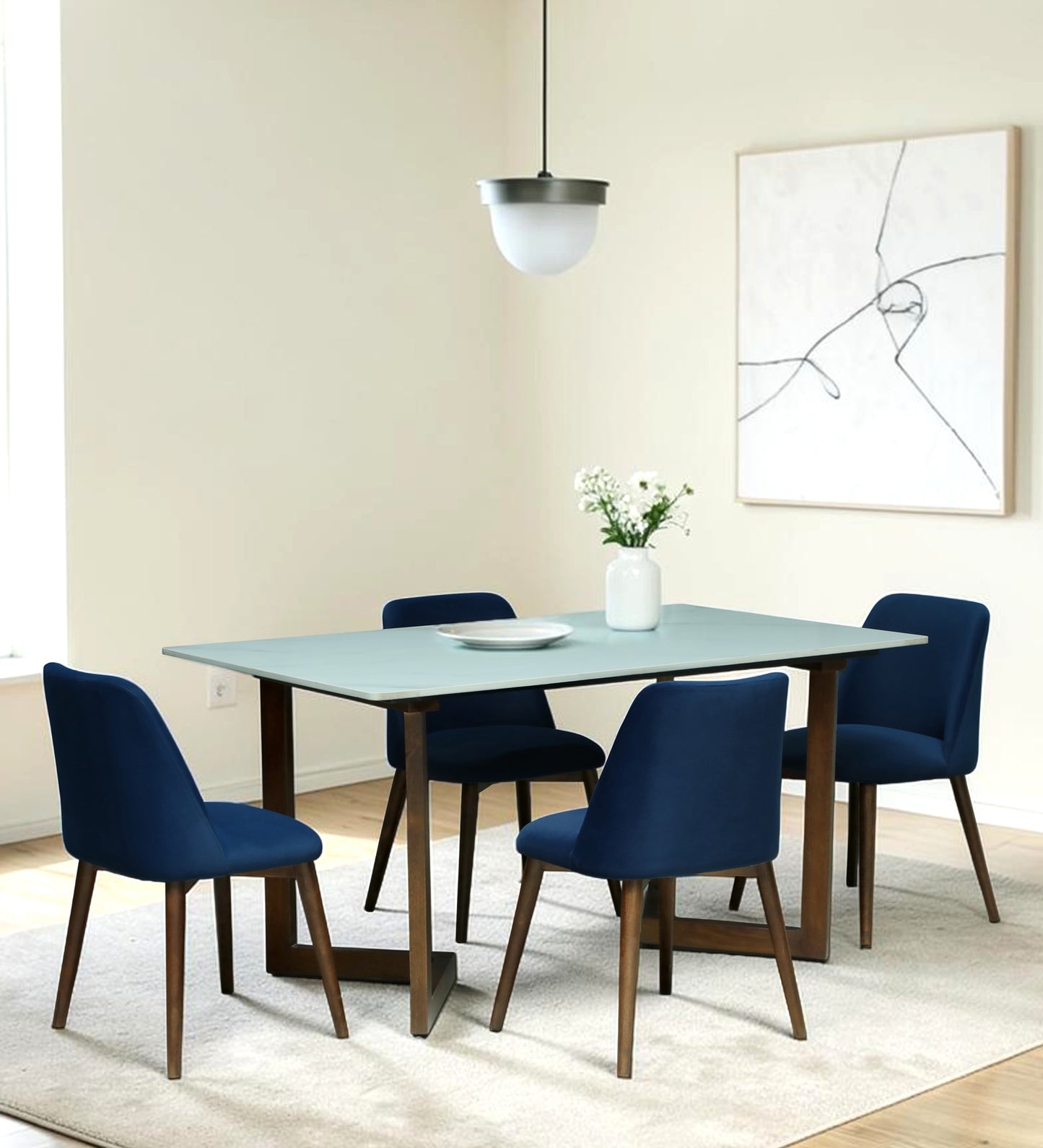 Avila 4 Seater Wooden Dining Set with Blue Chair - Rsk 4687 (2)