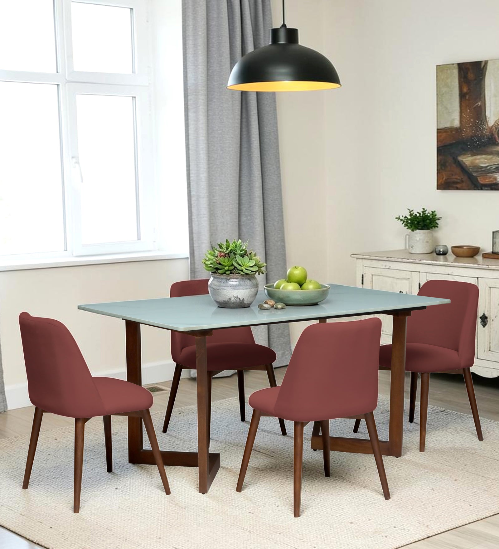Avila 4 Seater Wooden Dining Set with Onion-Red Chair - Rsk 4691 Maroon (2)