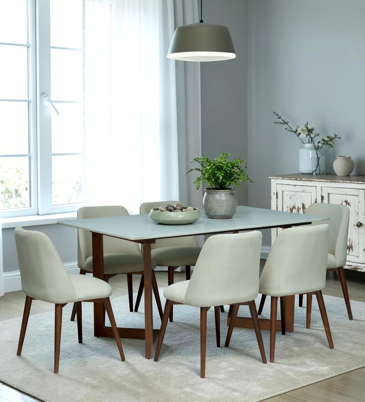 Avila 6 Seater Wooden Dining Set with Off-White Chair - Rsk 4692 (2)